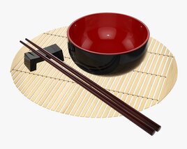 Chopsticks On Rest With Bowl 3D-Modell