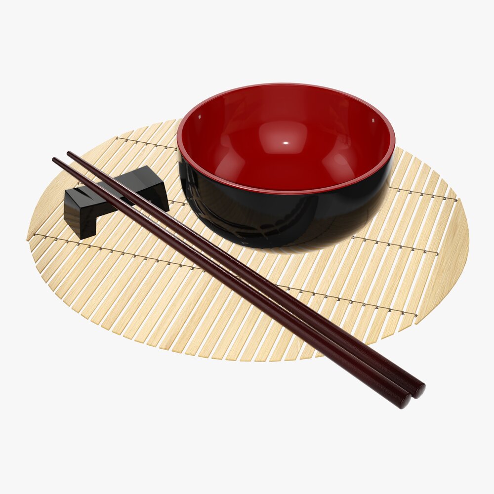 Chopsticks On Rest With Bowl 3D model
