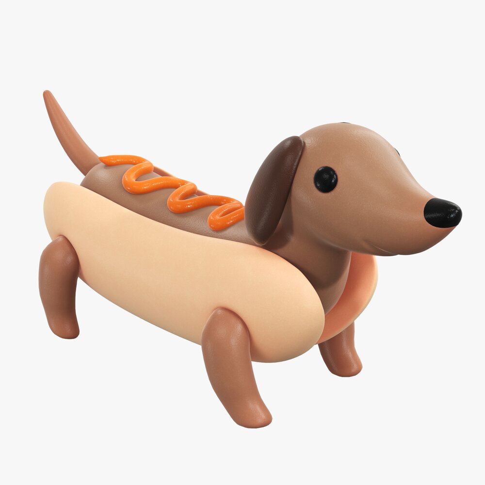 Dachshund Puppy In Hot Dog Bun 3D 모델 