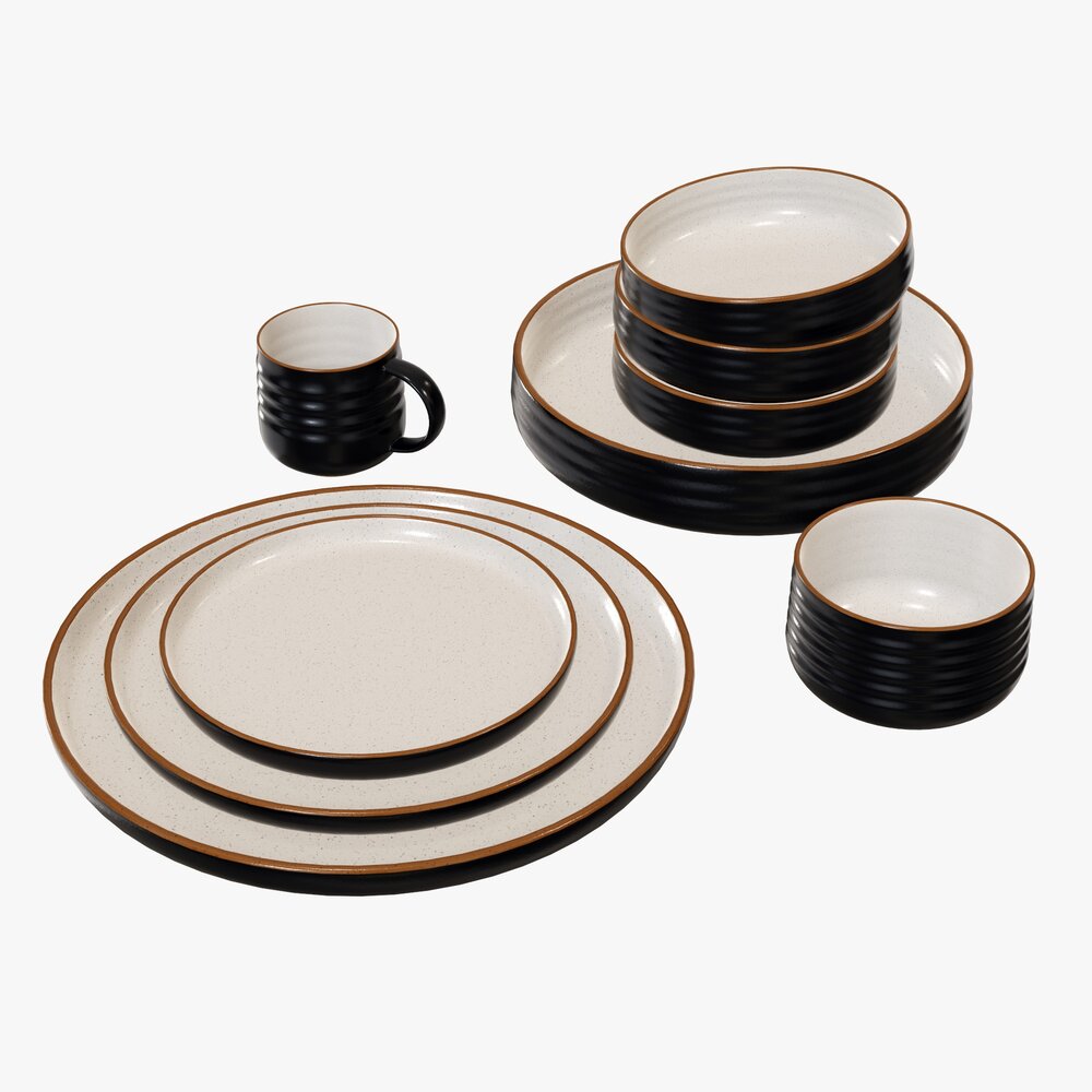 Dinnerware Set 01 Bowl Mug Dinner Salad Plate Platter 3D模型