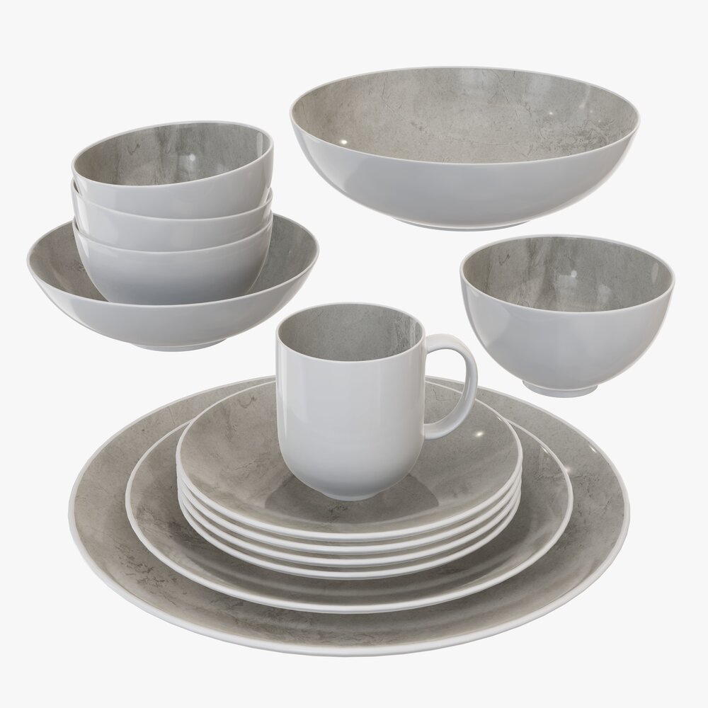 Dinnerware Set 02 Bowl Mug Dinner Salad Plate Platter 3D модель