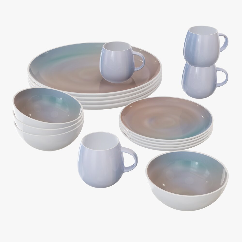 Dinnerware Set 03 Bowl Mug Dinner Plate Platter Modelo 3d