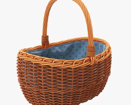 Empty Oval Wicker Basket With Handle 3D模型