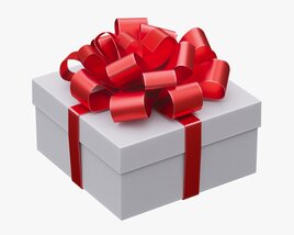 White Gift Box With Red Ribbon 07 3D модель