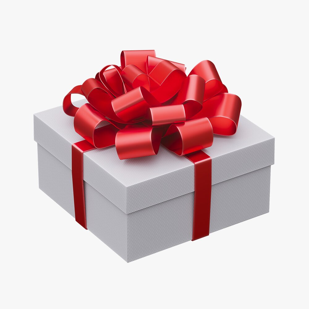 White Gift Box With Red Ribbon 07 3D model