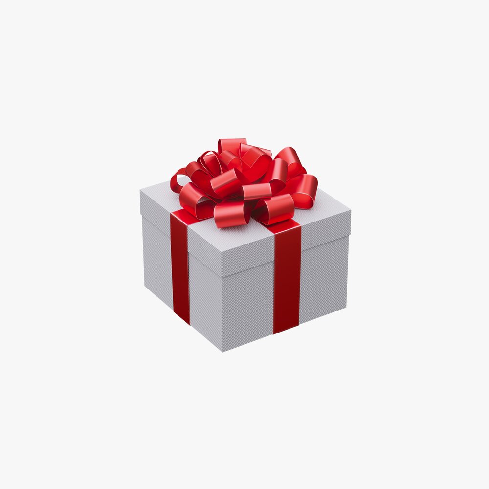 White Gift Box With Red Ribbon 02 3D model