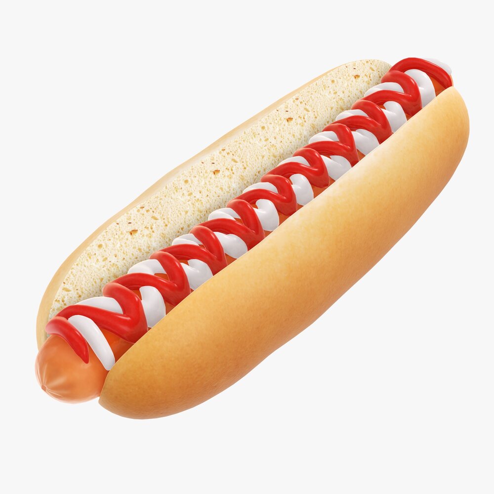 Hot Dog With Ketchup Mayonnaise 3D model