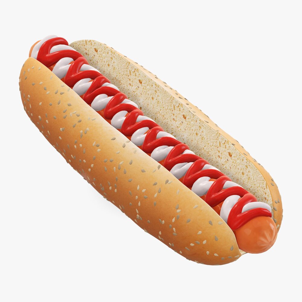 Hot Dog With Ketchup Mayonnaise Seeds 3Dモデル