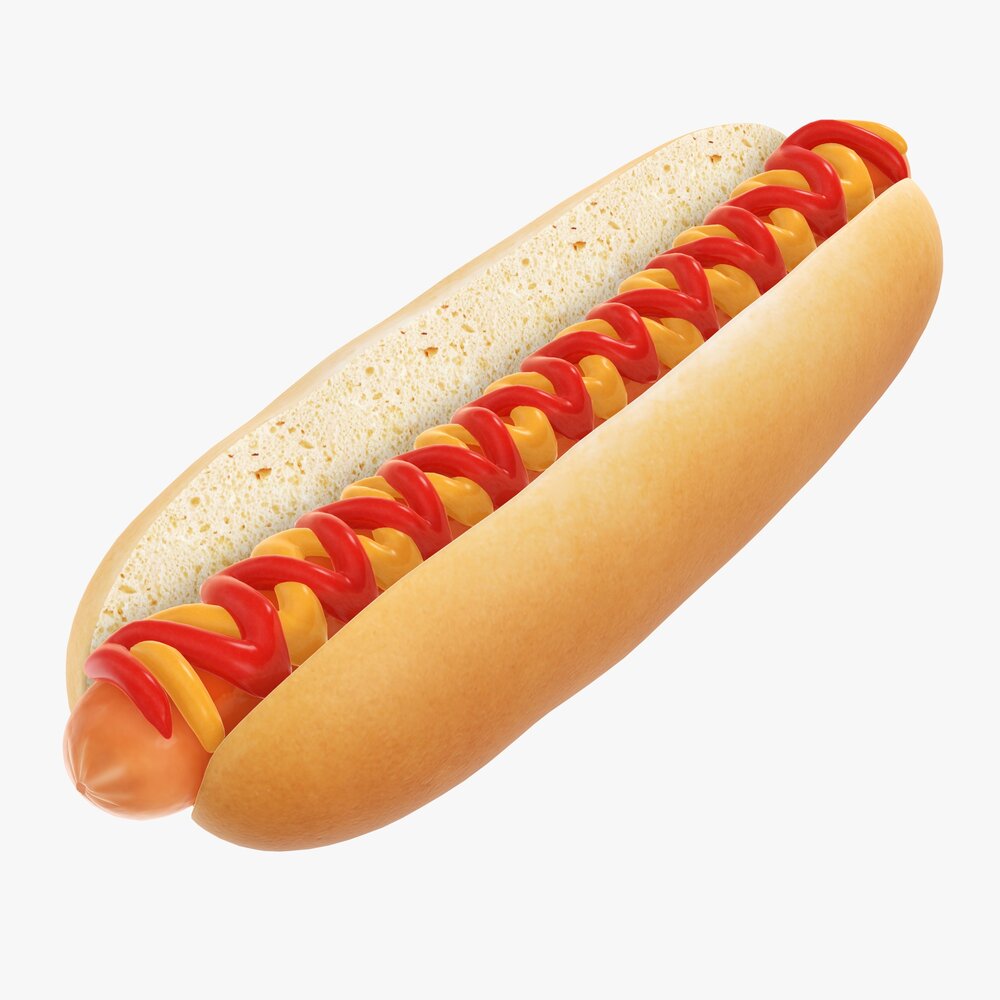 Hot Dog With Ketchup Mustard 3Dモデル