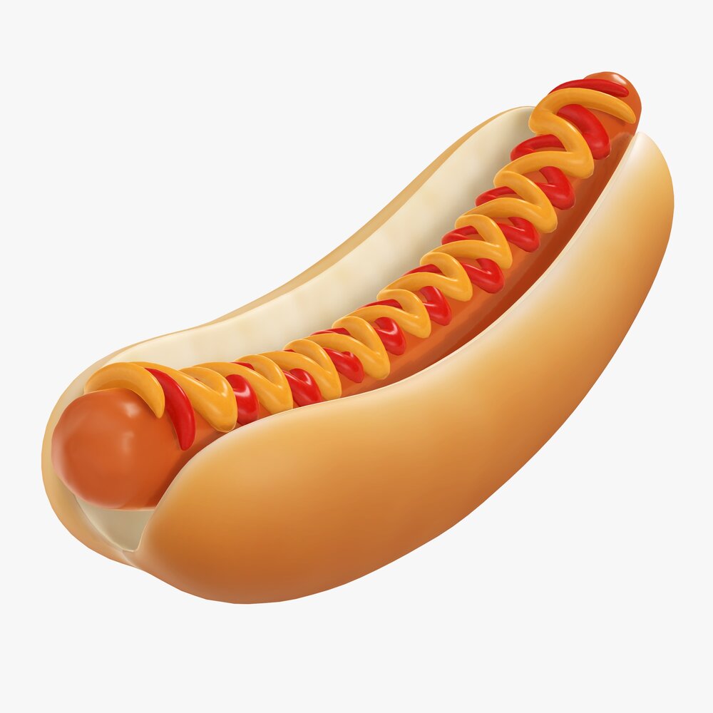 Hot Dog With Ketchup Mustard Stylized 3D 모델 