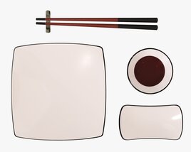 Sushi Dinnerware 01 Chopsticks Soy Sauce Plate 3D 모델 