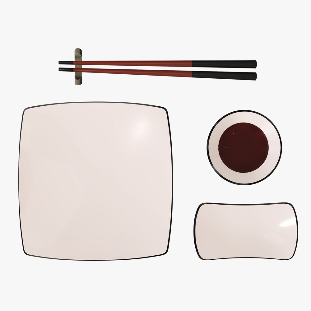 Sushi Dinnerware 01 Chopsticks Soy Sauce Plate 3D модель