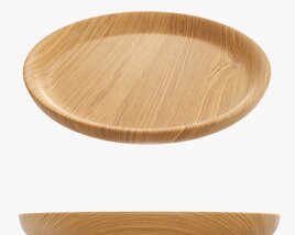 Wooden Round Tray Plate Tableware 3D модель