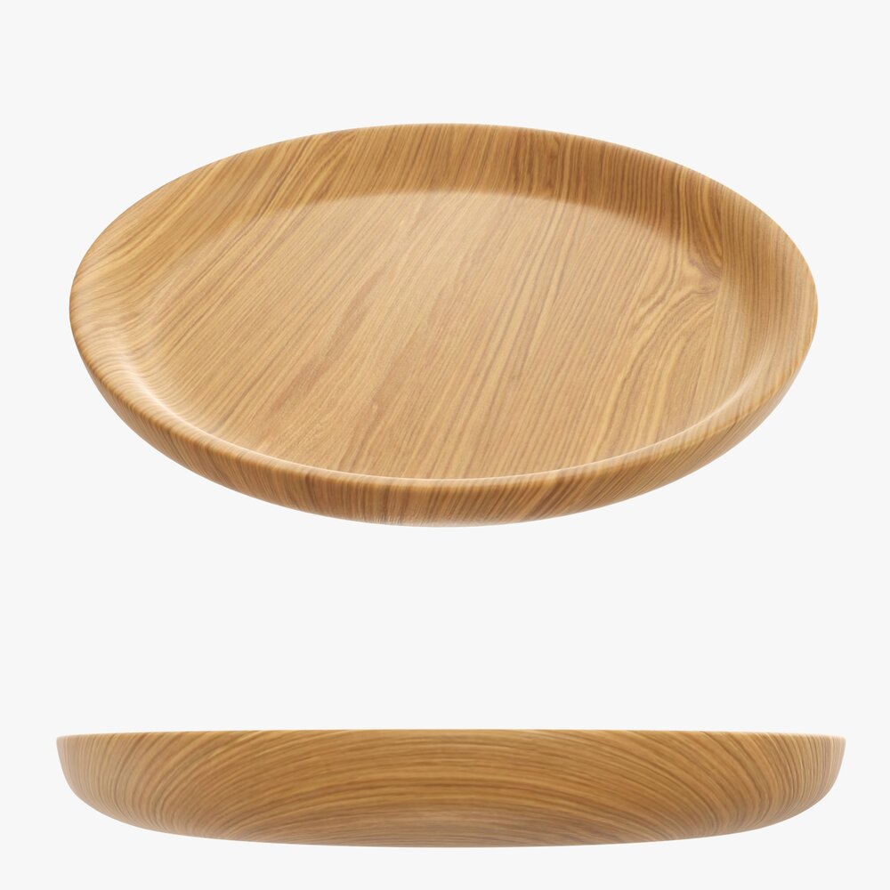 Wooden Round Tray Plate Tableware 3D модель