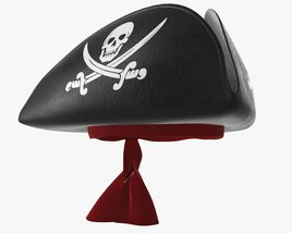 Pirate Tricorn Hat With Skulls And A Red Bandana 3D model