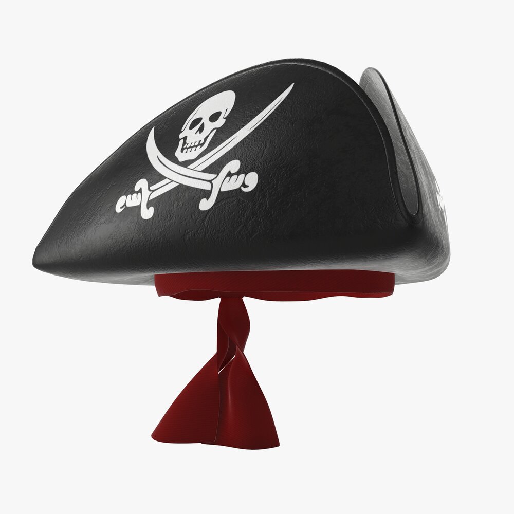 Pirate Tricorn Hat With Skulls And A Red Bandana 3D-Modell
