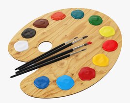 Art Palette With Paints And Brushes 3D model