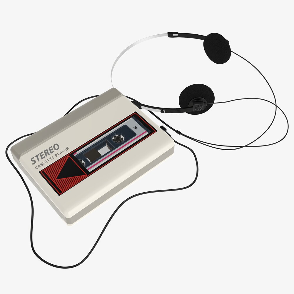 Cassette Tape Player With Headphone 3D 모델 