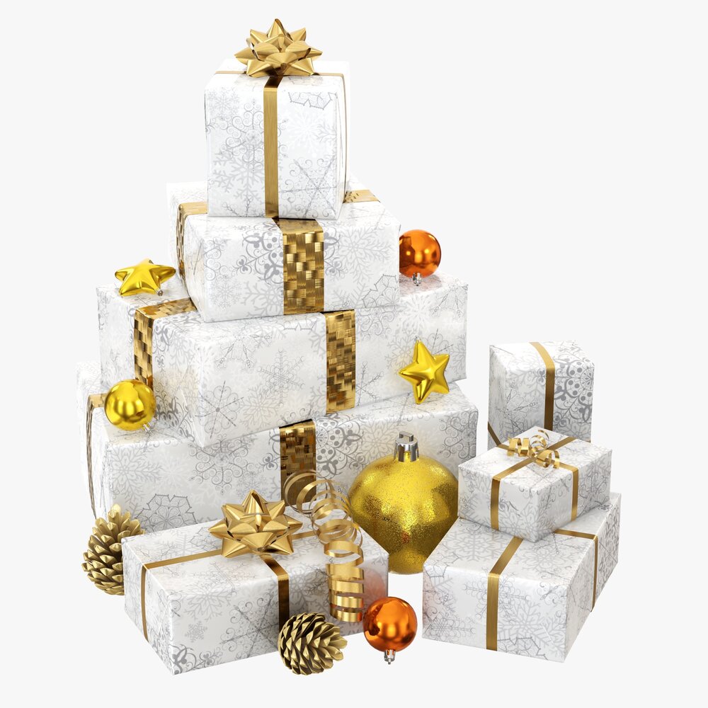 Christmas Gifts With Decorations 01 3D model