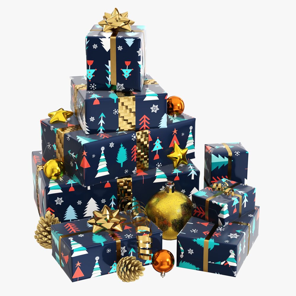 Christmas Gifts With Decorations 01v2 3D模型