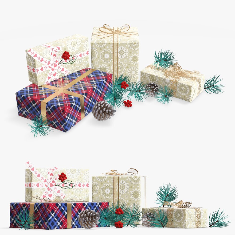 Christmas Gifts With Decorations 02 3D-Modell