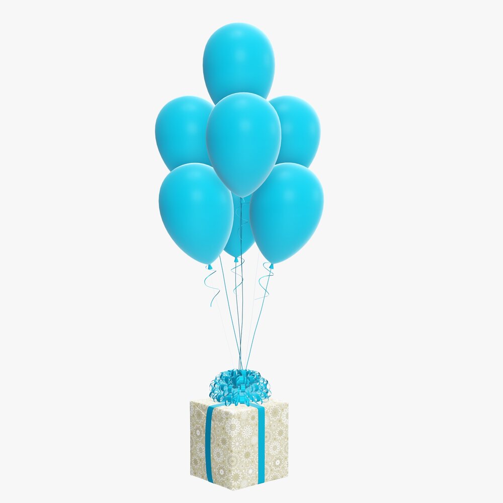Christmas Gifts Wrapped 05 With Balloons 3D model