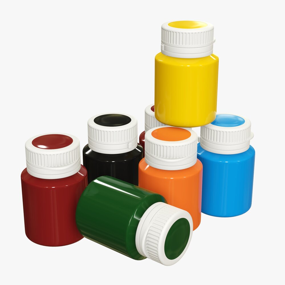 Color Gouache Paint Jars Modello 3D