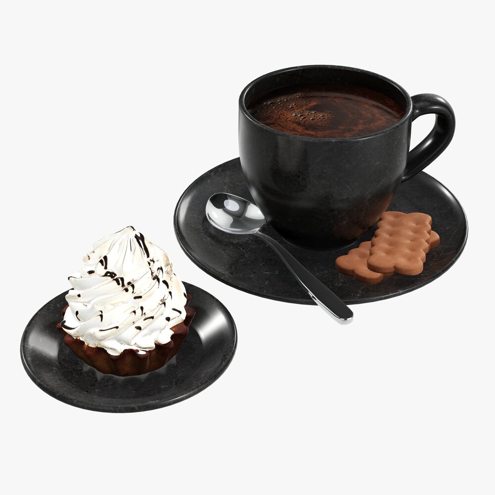 Cupcake With Coffee And Cookies Modèle 3D