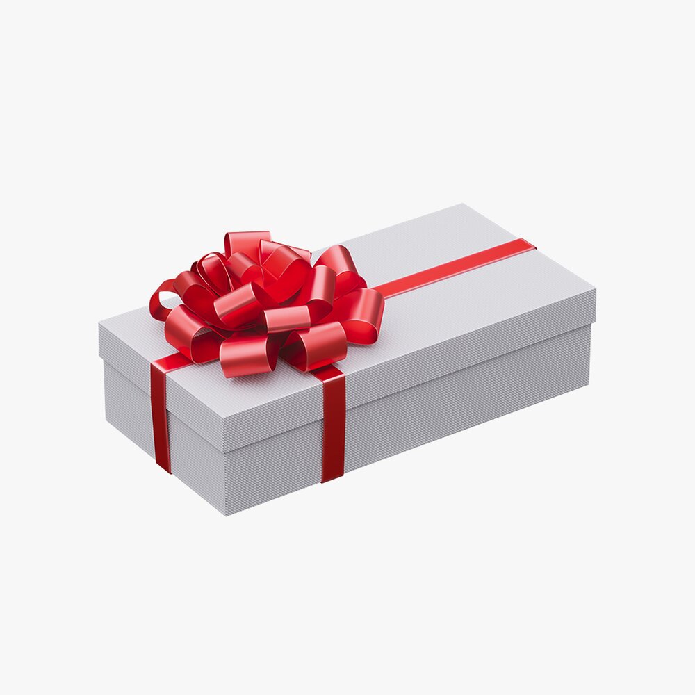White Gift Box With Red Ribbon 06 Modello 3D