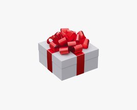 White Gift Box With Red Ribbon 03 3D model