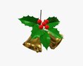 Golden Christmas Bells With Holly Berries 3D-Modell