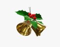 Golden Christmas Bells With Holly Berries Modelo 3d