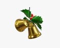 Golden Christmas Bells With Holly Berries Modèle 3d