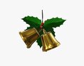 Golden Christmas Bells With Holly Berries Modello 3D