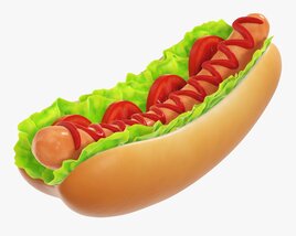 Hot Dog With Ketchup Salad Tomato Stylized Modèle 3D