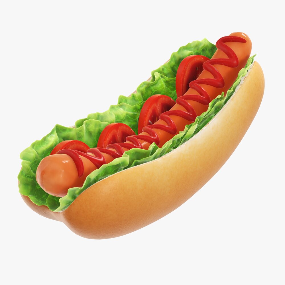 Hot Dog With Ketchup Salad Tomato V2 3D модель