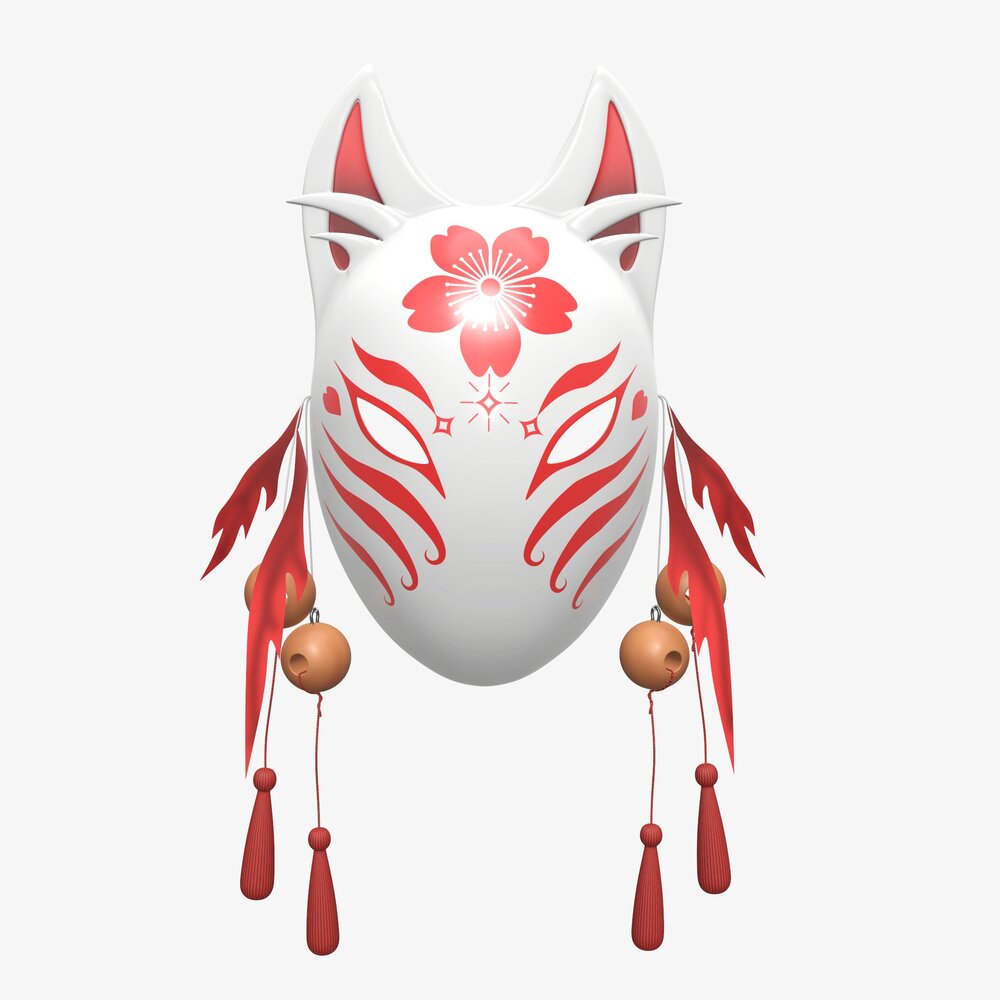 Kitsune Demon Fox Mask Modello 3D
