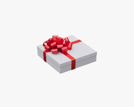 White Gift Box With Red Ribbon 04 3D-Modell