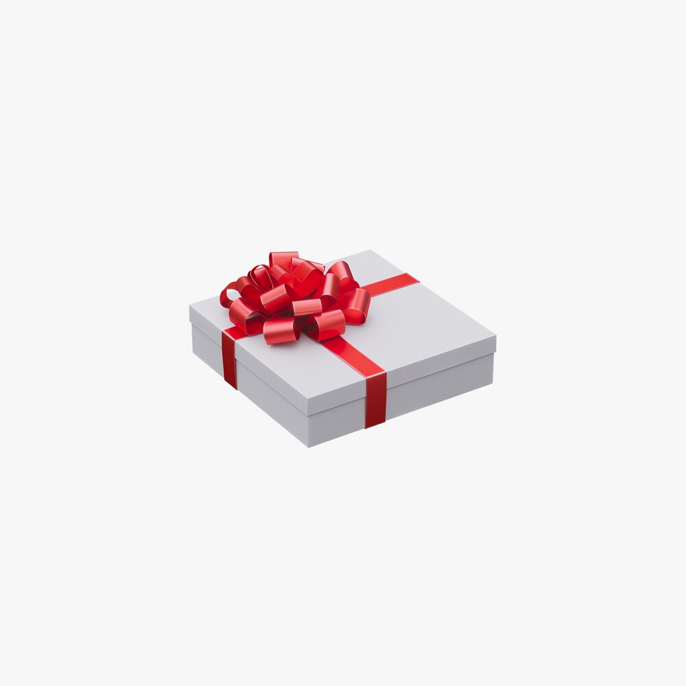 White Gift Box With Red Ribbon 04 3D 모델 