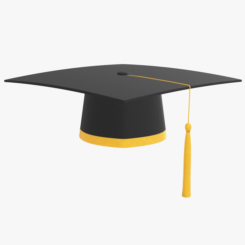 Graduation Cap With Gold Tassel 3D model