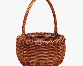 Round Wicker Wooden Basket With Handle 3Dモデル