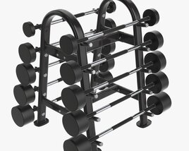 Rubber Barbell Set On Rack 3Dモデル