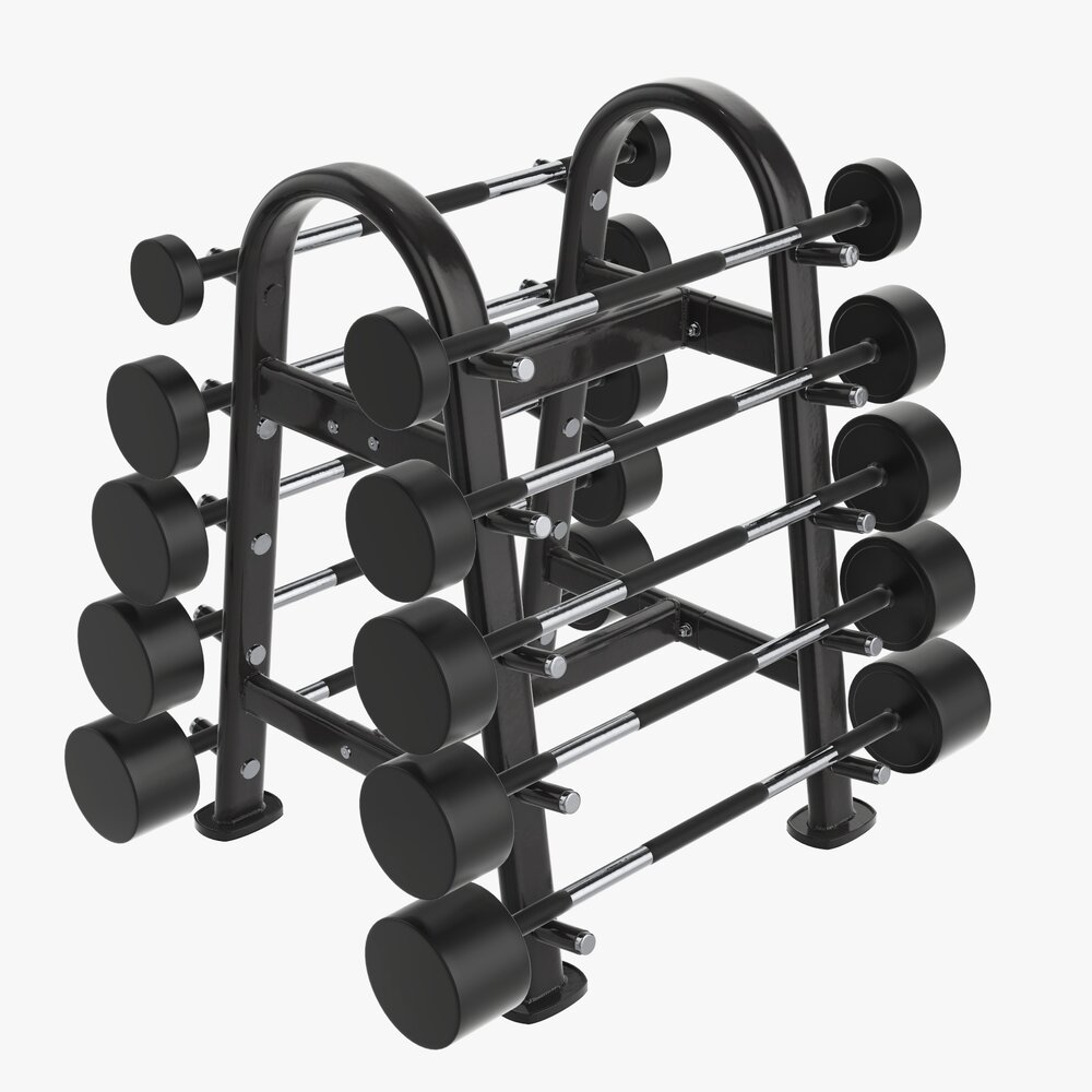 Rubber Barbell Set On Rack 3Dモデル
