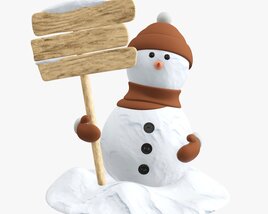 Snowman With Signboard Modèle 3D