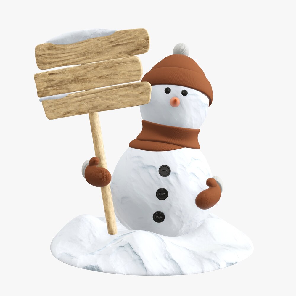 Snowman With Signboard Modèle 3d