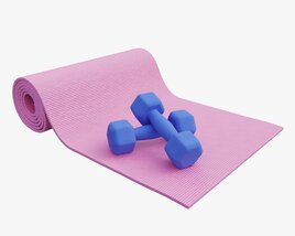 Yoga Mat And Dumbbells 3D model