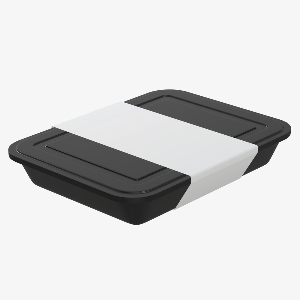 Plastic Food Container Box Tray With Label Mockup 04 3D model