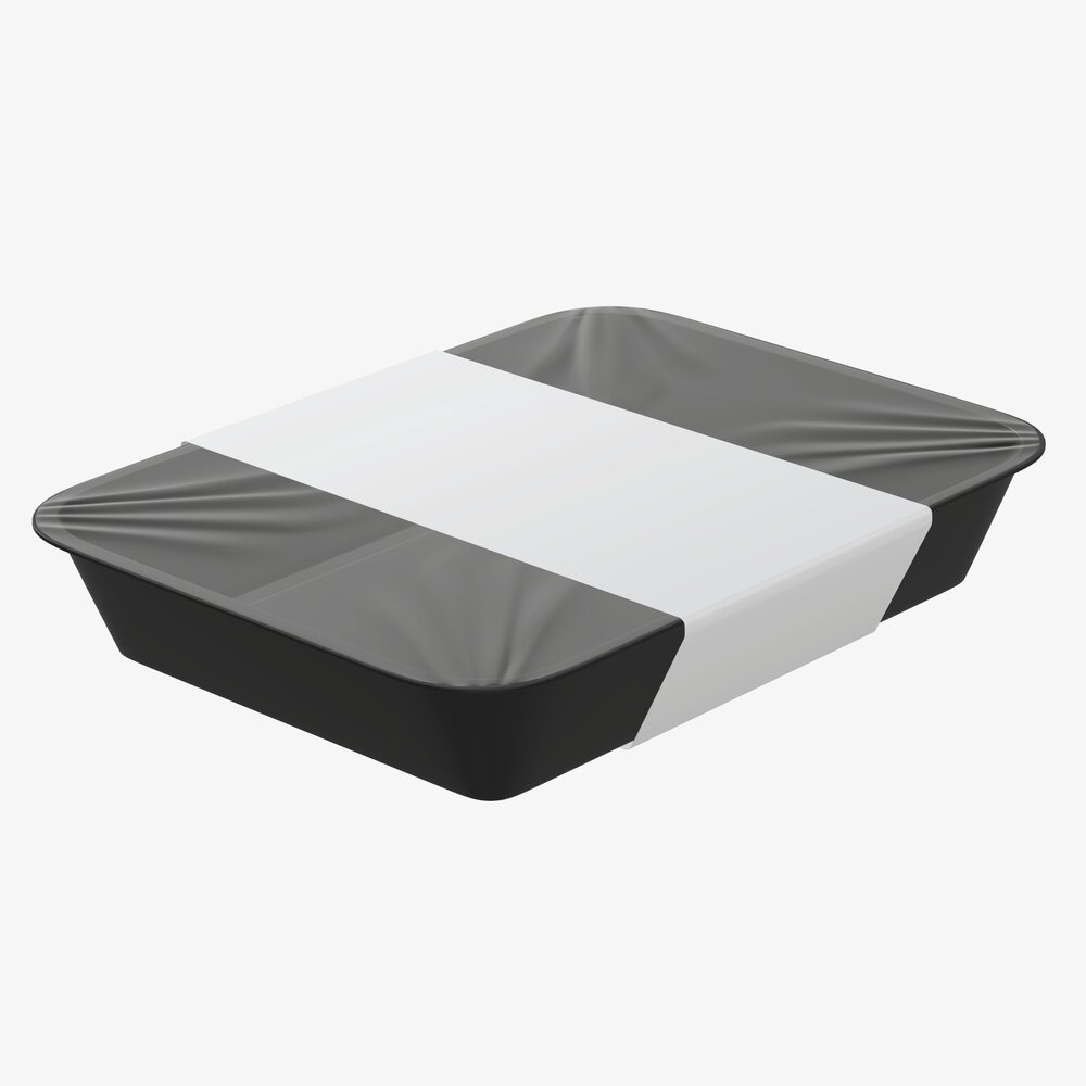 Plastic Food Container Box Tray With Label Mockup 07 3D model