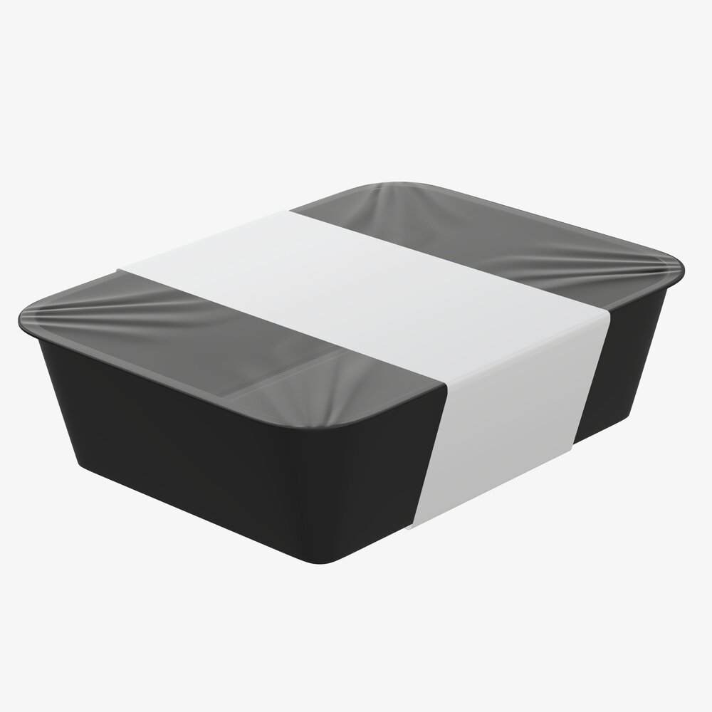 Plastic Food Container Box Tray With Label Mockup 08 3Dモデル