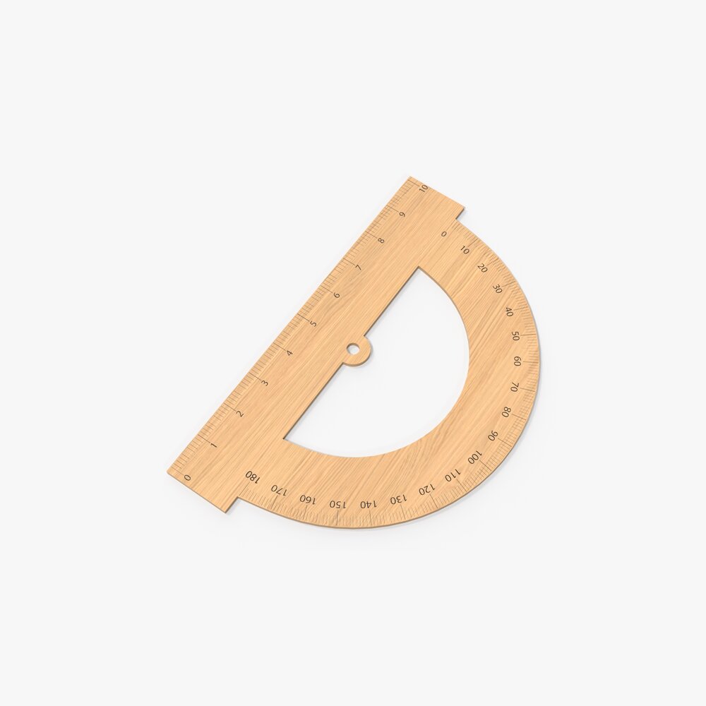 Wooden Half-circle Protractor 01 3D model